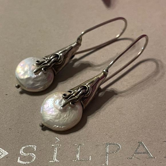 Silpada RARE Coin Pearl Sterling Silver Earrings W1269 - Picture 6 of 16